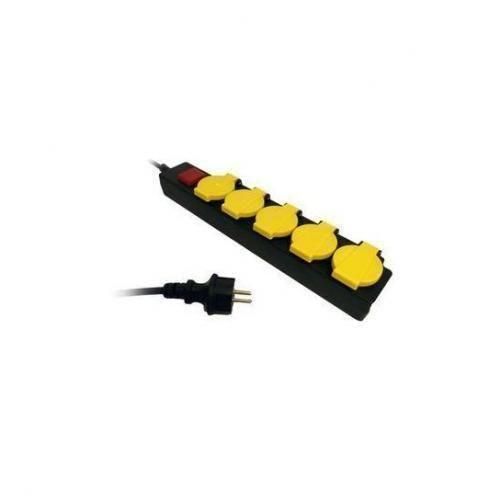 Rallonge Multiprise 5 Blocs à Clapets De 3 M Avec Interrupteur - Noir/Jaune Etanche
