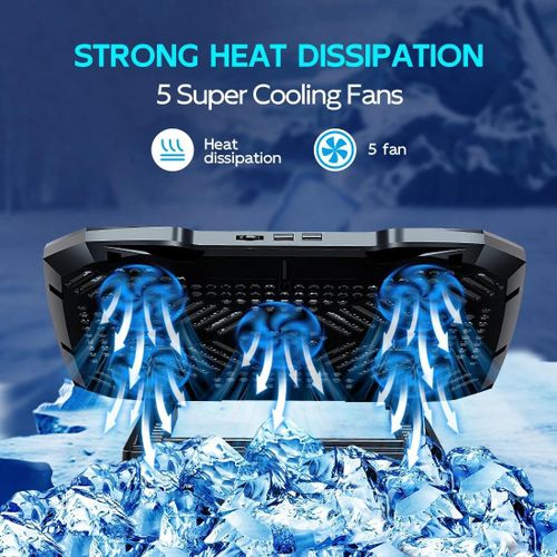 Pad de refroidissement pour ordinateur portable de 12 à 17 pouces, 5 ventilateurs silencieux, 5 angle réglable avec porte-téléphone