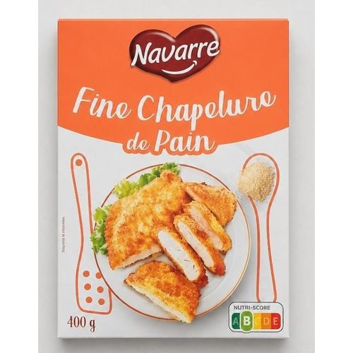 Fine chapelure de pain NAVARRE spécialement fine pour une croustillance uniqueLa boîte de 400g .