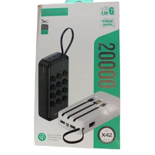 Power Bank modèle X42 ,20 000 mAh câbles intégrés (USB-A, Lightning, Micro USB, Type-C)