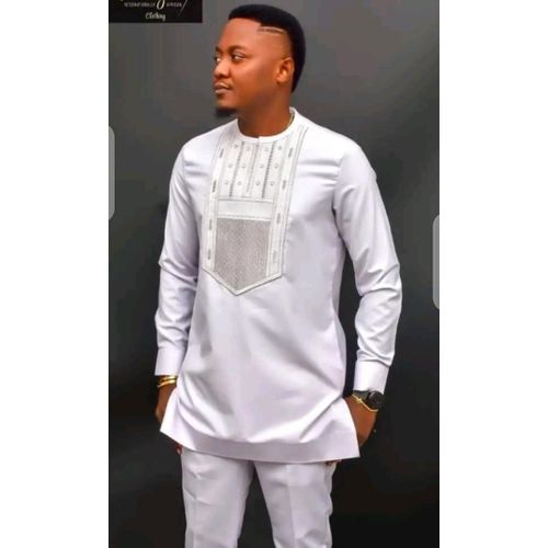 Ensemble Tunique Homme Manche Longue De Couleur Blanche