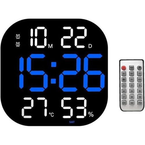 Horloge Murale Numérique LED Télécommande – Température – Date – Semaine – Affichage Luminosité réglable Réveils BN