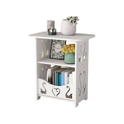 Petite table de chevet , multifonctionnelle, peu encombrante, blanche, avec étagère de rangement, idéale pour le salon, la maison ou la chambre à coucher.