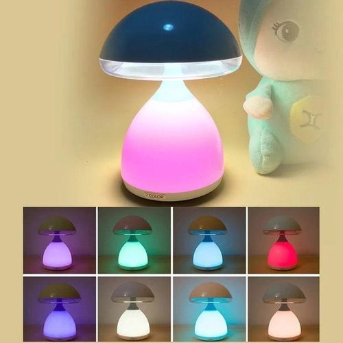 Lampe de table champignon, veilleuse sans fil avec 3 niveaux de lumière blanche/7 couleurs, veilleuse tactile rechargeable à intensité variable