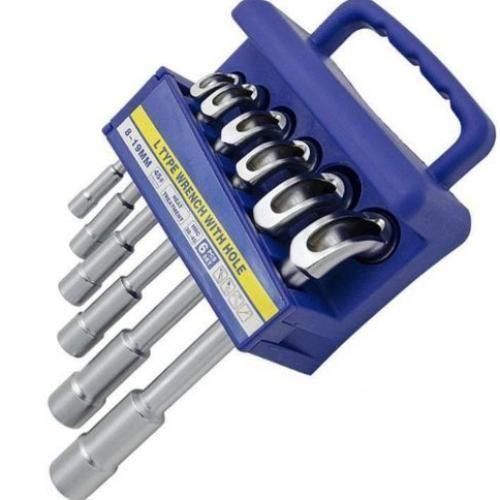 Jeu de 6 Clés à Pipe Débouchées en L - Tailles 8 à 19mm - En Acier au Carbone avec Coffret de Rangement