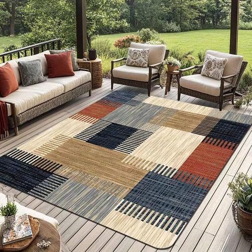 Tapis géométrique moderne, tapis rétro multicolore, tapis de table basse, tapis décoratif
