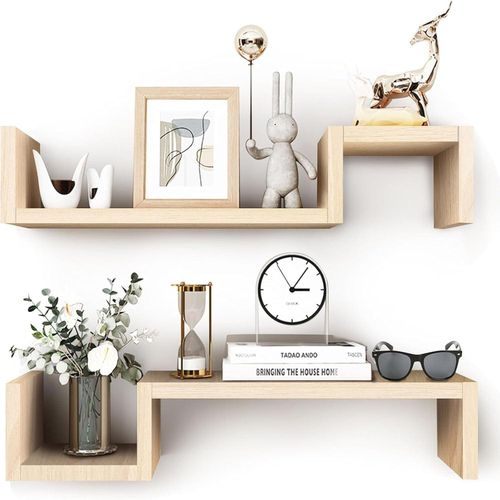 Lot De 2 Étagère Murale Décorative,Étagères Flottantes, Étagère Murale En Bois Rustique,Support De Rangement Mural,Présentoirs, Support D'étagère Suspendue -58 x 12 cm -Brun