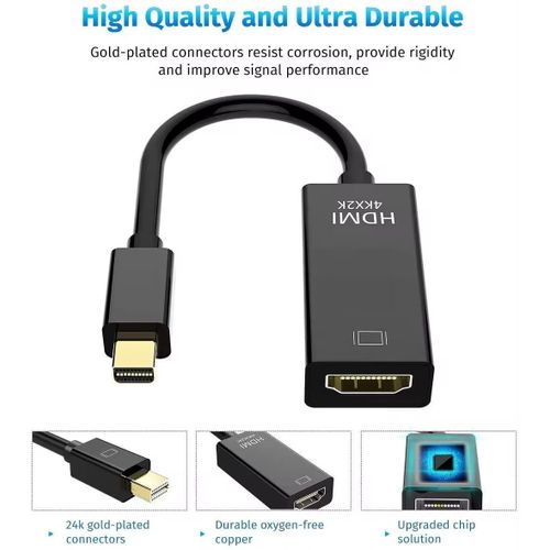 Câble Adaptateur Mini DisplayPort vers HDMI Femelle - Full HD 1080P, Plug & Play, Noir