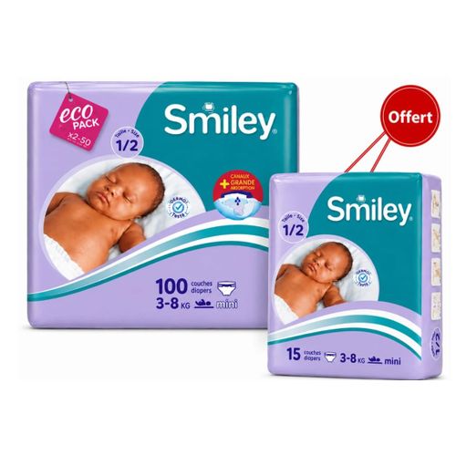 Couches Bébé Jumbo Taille 1/2 (3 - 8 Kg) - 100 couches + Mini couches bébé Taille 1/ 2 - 15 Couches (3 - 8Kg) offert
