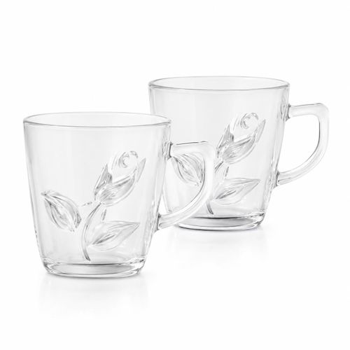 Lot de 6 Tasses en Verre Transparent Avec Motif Floral