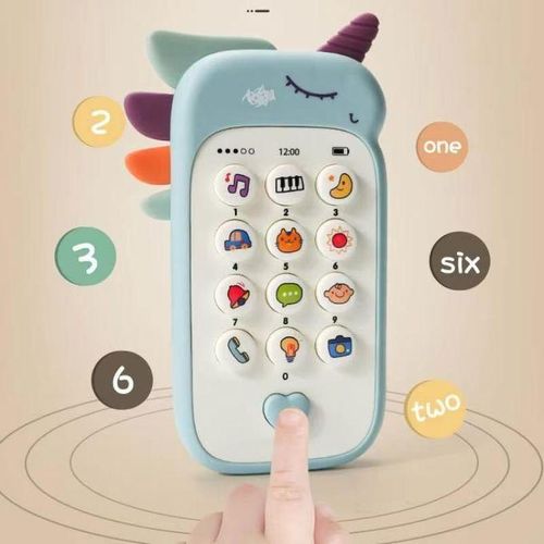 Jouet de téléphone pour bébé, mignon, anneau de dentition musical, jouet vocal, machine d'apprentissage précoce, téléphone portable électronique pour enfants, cadeaux-bleu
