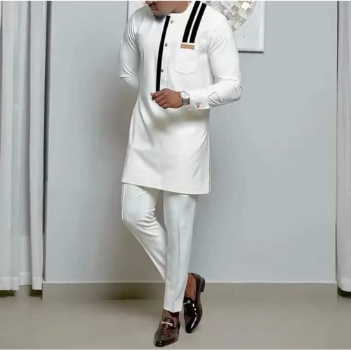 Ensemble Tunique Homme Manche Longue De Couleur Blanche
