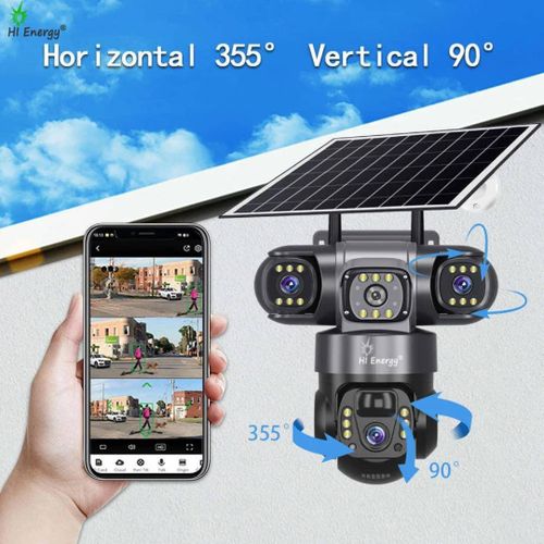 Caméra de Surveillance Extérieure 4G Multi-Écrans – 4 Objectifs Connectés PTZ Sans Wi-Fi