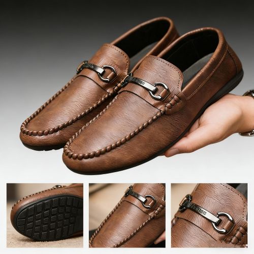 Mocassins homme décontractés à enfiler, penny loafers souples pour hommes, chaussures bateau légères pour conduire - Marron