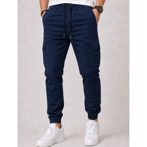 Pantalons Chasseur Décontractés Pour Hommes Couleur Unie Bleu Multi-Poches