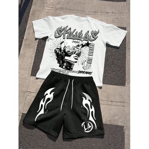 T - shirt blanc pour homme + short noir imprimé set