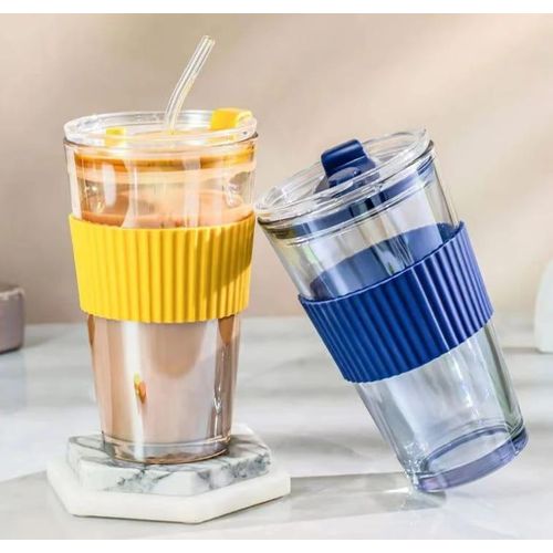 Gobelet à café réutilisable en verre avec paille rétractable et trou pour boire, bouteille d'eau portable,