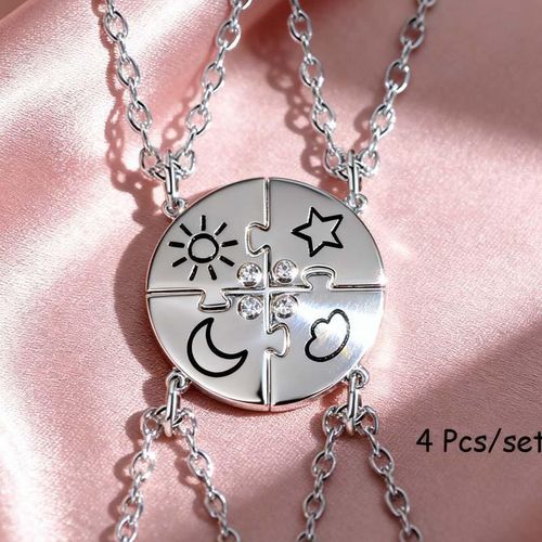 Lot de 4 Colliers Femme Puzzle Soleil Lune Étoile Cœur pour BFF - Colliers d'Amitié Assortis