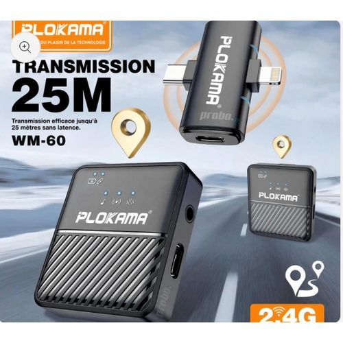 Plokama VM-60 - Microphone cravate sans fil double avec réduction du bruit