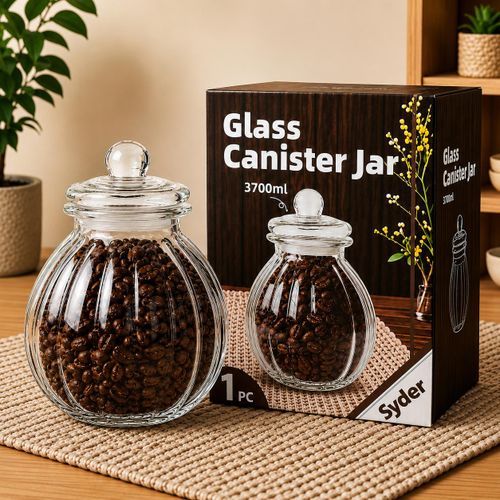 Syder Bocal de Conservation en Verre 3700 ml avec Couvercle Transparent, Grand Pot de Rangement pour Grains de Café, Thé, Sucre, Céréales, Biscuits et Aliments Secs, Design Élégant pour Cuisine et Garde-Manger