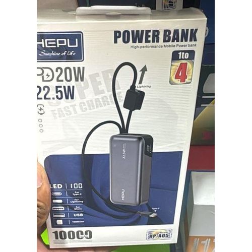 Mini Power Bank 10000mAh HP-A05 Haute Qualité Charge Rapide 22W - Câble intégré iPhone Type-C Charge Samsung Xiaomi iPhone Et BB