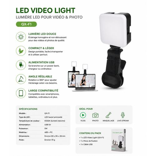 LED Video Light QX-F1 – Éclairage Professionnel pour Vidéo, Streaming et Visioconférence