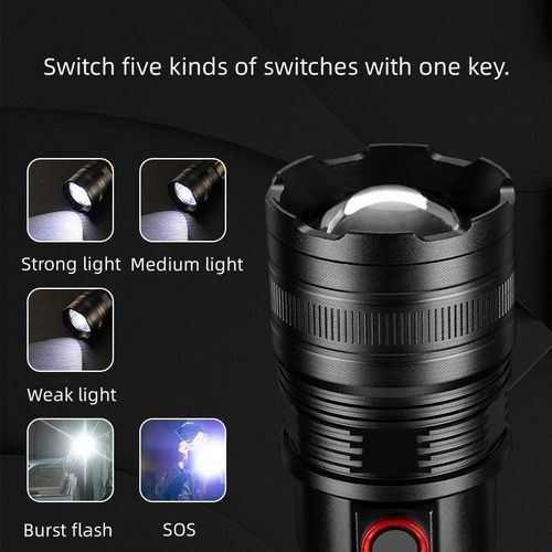 Lampe Torche Électrique Ultra Puissante en Aluminium – Rechargeable avec Fonction Power Bank Batterie Externe