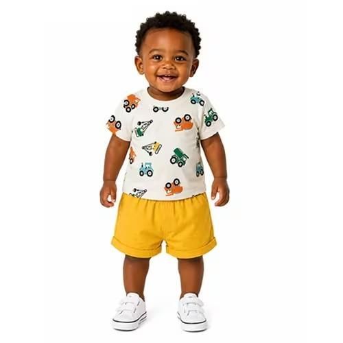Ensemble Coton garçon – motif Voitures (6 à 18 mois) - Jaune