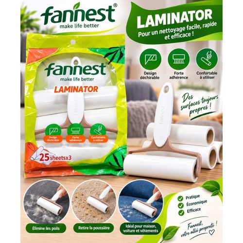 Rouleau Adhésif Anti-Peluches Fannest – 3 Rouleaux × 25 Feuilles – Enlève-Poils, Poussière et Peluches