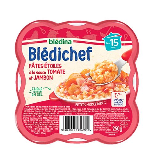 Repas bébé Pâtes Étoiles Sauce Tomate Et Jambon Dès 15 Mois