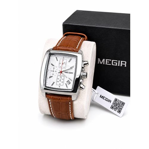 Montre homme analogique fond blanc-manche en cuir