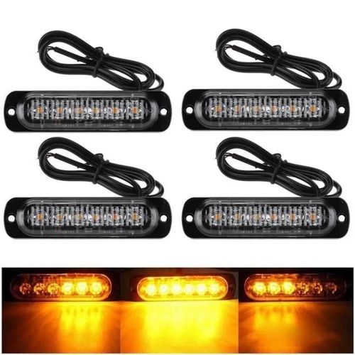 Lot de 4 barres lumineuses LED orange ambre pour feux stroboscopiques d'urgence de secours en voiture - Jaune