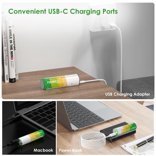 GMCell Batterie Rechargeable AA 1.5V 3150mWh – 2 Piles Lithium avec Recharge USB Type-C