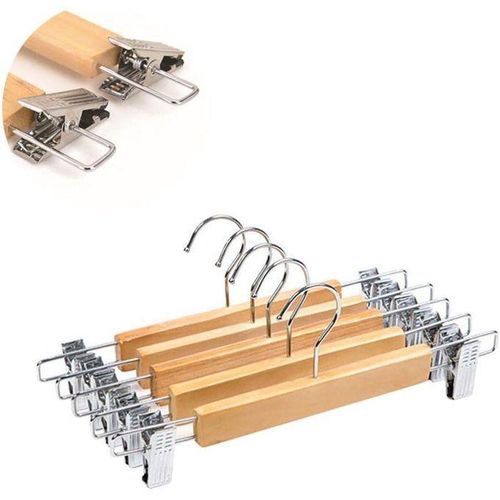 Lot De 10 Cintres En Bois Naturel Avec Pinces Pour Pantalons, Jupes, 33 Cm