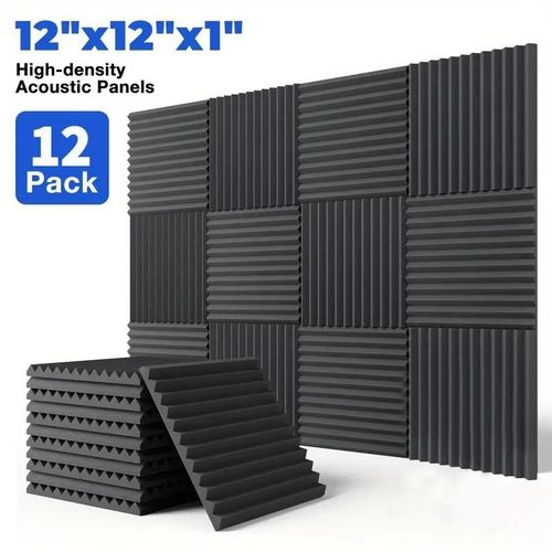 Lot de 12 panneaux de mousse insonorisante auto-adhésifs, 30 x 30 x 5 cm, panneau insonorisant haute densité
