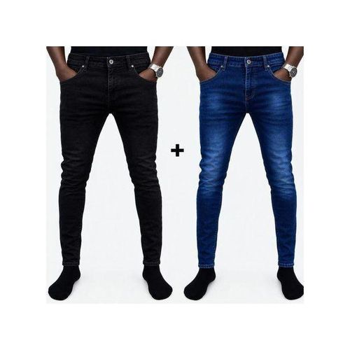 Lot de 2 Jeans Homme Slim Fit – Noir Intense & Bleu Délavé – Coton Confort