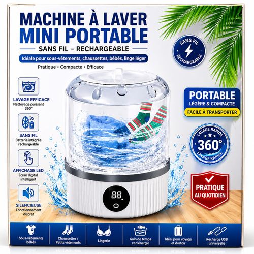 Mini Lave-Linge Portable Rechargeable USB – Machine Compacte pour Sous-vêtements, Chaussettes, Vêtements Bébé – Blanc