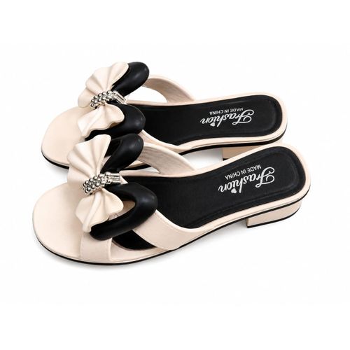 Sandales Femme Élégantes à Talon Carré avec Nœud Décoratif – BEIGE