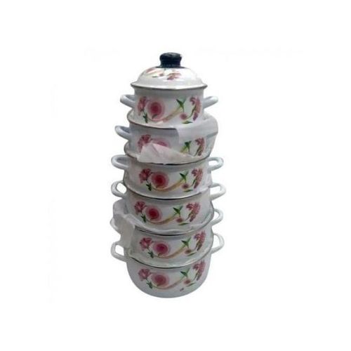 Lot De 6 Soupières En Email à Motif Fleurs - Rose BG
