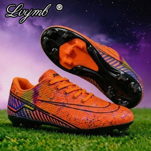Crampons Football Homme - Chaussures de Football Légères avec Semelle Haute Adhérence pour Match et Entraînement - Orange