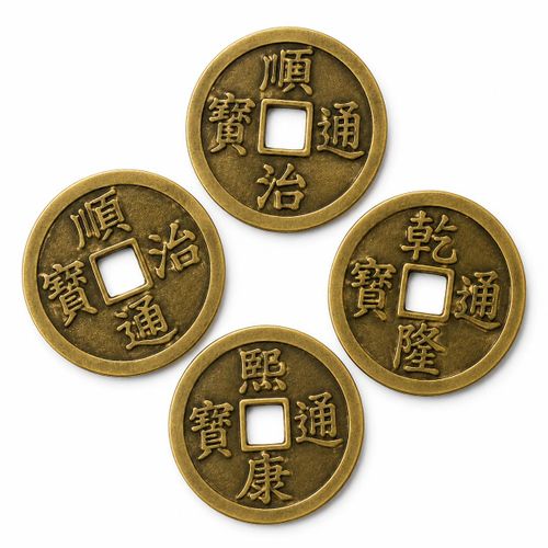 Lot de 4 Pièces Décoratives Style Monnaies Chinoises Anciennes