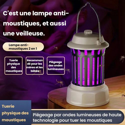 Lampe Anti-Moustiques de Camping et d’Éclairage Lumière UV à Fréquence Variable 365nm, Électrocution Anti-Moustiques, Double Mode, Rechargeable par USB, Portable pour l’Extérieur, Adaptée aux Mamans et Bébés