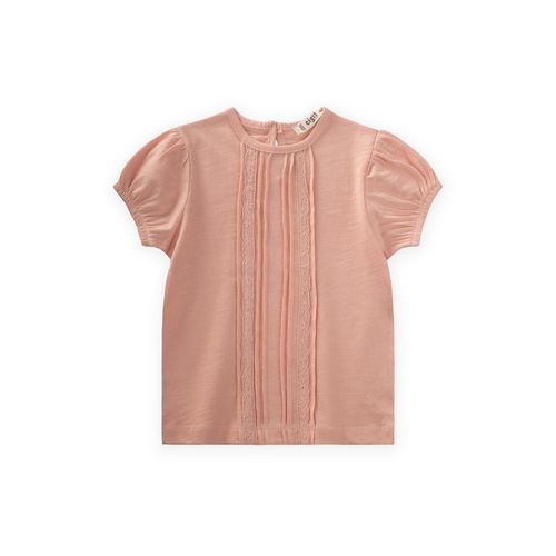 Blouse Fille à bordure en dentelle - Pêche