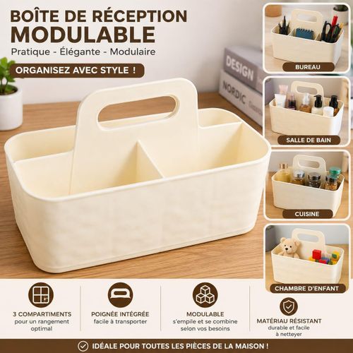 Boîte de Rangement Modulable à 3 Compartiments avec Poignée – Organisateur Multifonction pour Maison, Bureau, Cuisine et Salle de Bain