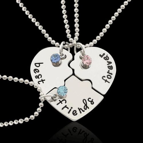 Lot de 3 Colliers Puzzle Cœur BFF Femme - Pendentif Lettres Best Friends Forever Strass