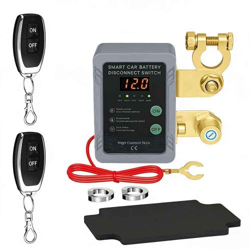 Interrupteur de batterie de voiture télécommandé sans fil avec indicateur LED, indicateur de tension 12V et interrupteur d'arrêt automatique, convient aux voitures, camping-cars, camions, bateaux, etc.