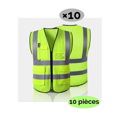 Gilet 10 Lot protection Sécurité, multi poche chasuble vert