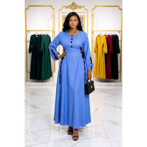 Robe Longue Élégante Femme – Coupe Ajustée avec Détails Boutons