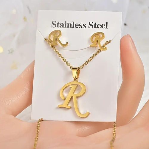 Collier Initiale R en Acier Inoxydable Doré