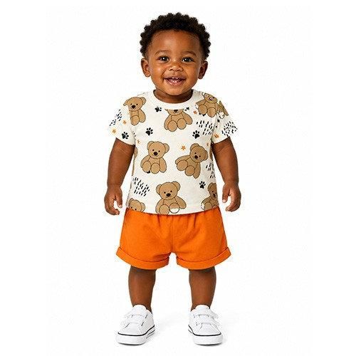 Ensemble Coton garçon – motif Nounours (6 à 18 mois) - Orange